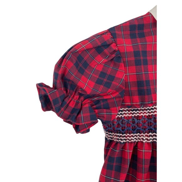 Vintage Sears Girls Plaid Smocked Dress w/Peter Pan Collar & Puff Sleeves Size 5 - Picture 5 of 8